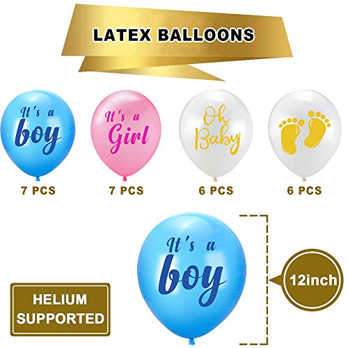 Baby Gender Reveal Party Supplies, Baby and Boy or Girl Banner, Gender Reveal Balloons with Tissue Paper Tassels Garland Set for Baby Shower Party Decorations