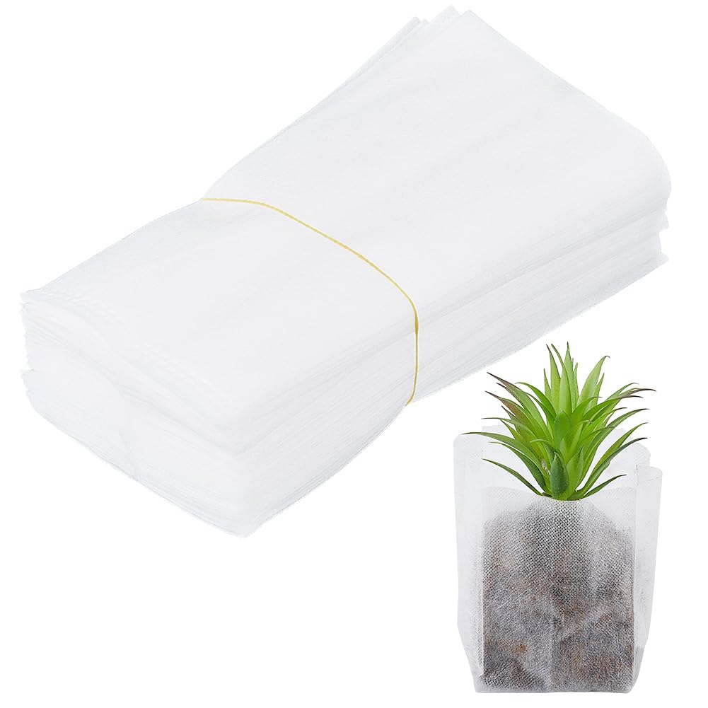 BENECREAT 300PCS Non Woven Nursery Bags for Plants, 200x95mm/8x4 inch Plant Grow Bags, Seedling Pots Fabric for Indoors Outdoors Vegetable Flower Planting