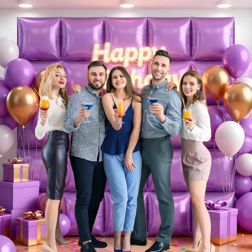 25Pcs Light Purple Square Foil Balloons Wall Backdrop, Double Sided Metallic Foil Balloons Tunnel Arch Garland Kit for Photo Booth Birthday Wedding Graduation Halloween Party Decorations by Adlbbkiy - Image 9