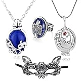 HJYZY 4 pcs Vampire Diaries Jewelry Daywalking Katherine Sapphire Elena Gilbert Opening Vervain Locket Necklace Salvatore Damon Stefan finger Family Crest Ring Black Lace Masquerade Mask