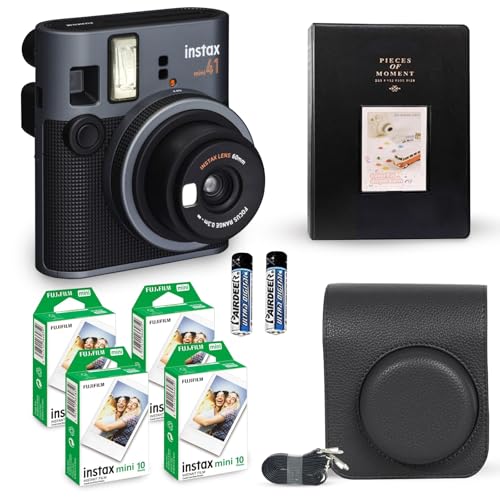 Fujifilm Instax Mini 41 Instant Camera Vintage Black. + Fujifilm Value Pack (40 Sheets) + Shutter Accessories Bundle, Includes Vintage Style Compatible Carrying Case, Black Photo Album 64 Pockets