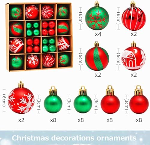 42pcs Christmas Balls Ornaments for Xmas trees, 6cm 3cm Shatterproof Hanging Christmas Ball ChristmasTree Ornaments Set for Home Party (red &green, 42)