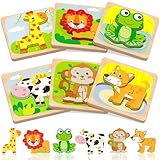 Benresive Wooden Toddler Puzzles, 6pcs Animal Montessori Toys for 1-3 Year Old Boys & Girls, Learning Educational Preschool Toys, Great Gifts for 1 2 3 Year Olds