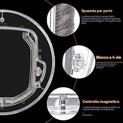 Gattaiola per vetro Porta Basculante per Gatti e Cani Grande Porta Gattaiola per vetro con 4 possibilità di bloccaggio (Rotonda Trasparente)