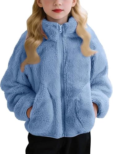 Image of Girls Fleece Jackets Winter Warm Stand Collar Furry Sherpa Coat
