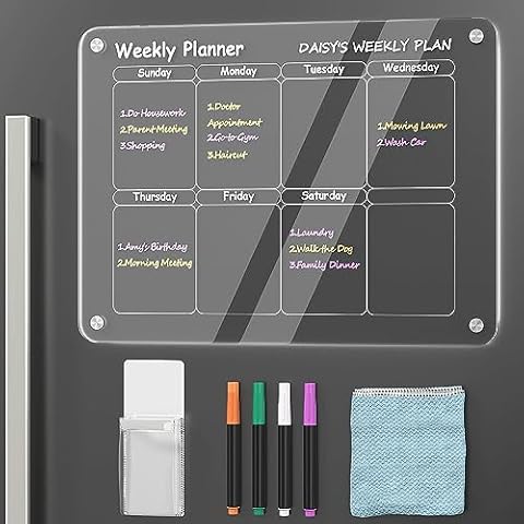 W&H Magnetic Acrylic Weekly Calendar for Fridge Cover