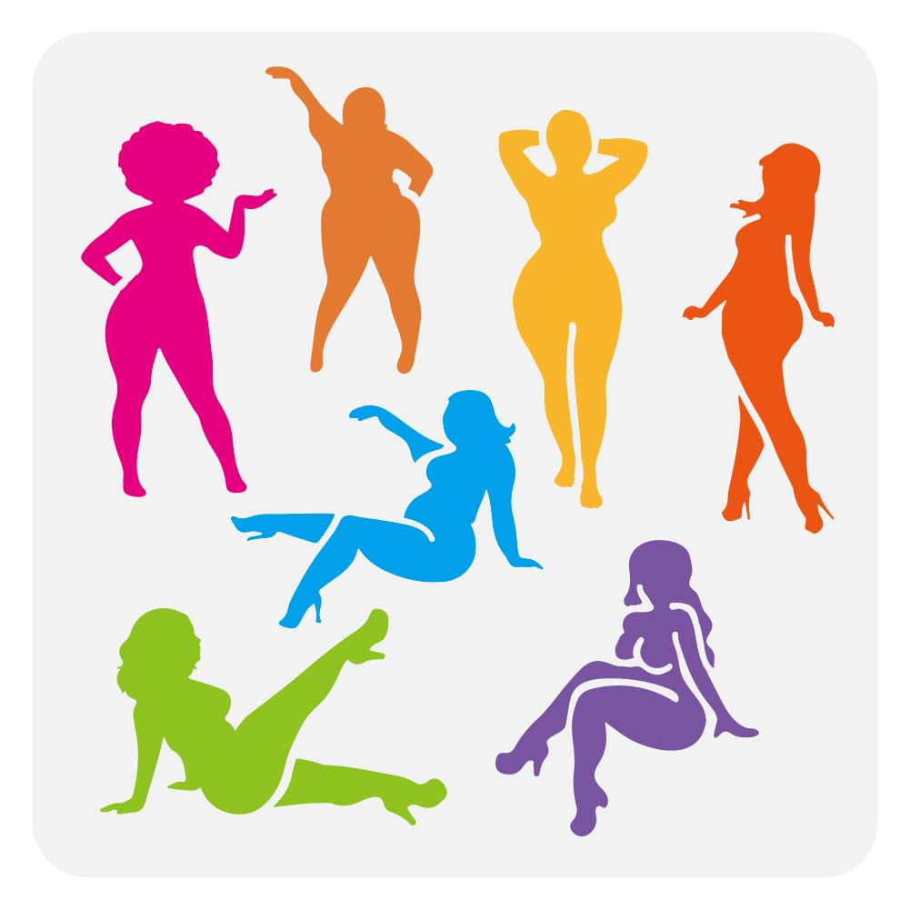 FINGERINSPIRE Plus Size Girls Stencil 30x30cm Reusable Fullbody Women Stencils Fashion Women Silhouette Stencil Lady Stencils for Painting on Wood Canvas Paper Fabric Wall Furniture DIY Home Decor