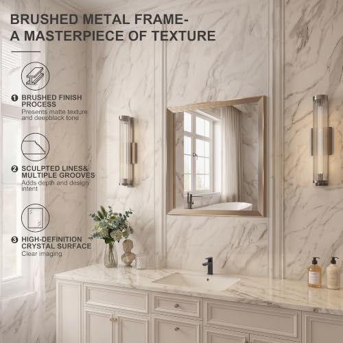 Image of DESBING 24 inchx24 inch Gold Bathroom Mirrors for Over Sink, Tempered Glass, Metal Frame, Rectangle Vanity Wall Mirror for Bathroom, Living Room, Bedroom, Horizontally or Vertically