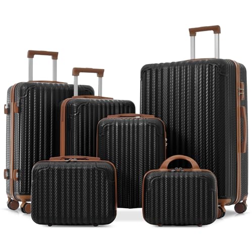 Image of 6 Piece Luggage Set with TSA Lock, Hard Sided Luggage with Double Spinner Wheels, Carry On Luggage Sets, Luggage Suitcases, Durable ABS Hard Shell Travel Suitcase Set for Men & Women, Unexpandable