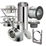 AllFuel HST Through The Wall Kit with Flat Top Chimney Cap for 6' Diameter 304 Stainless Steel Class-A Double Wall All Fuel Insulated Chimney Pipe (24' Length, Adjustable Wall Bracket)