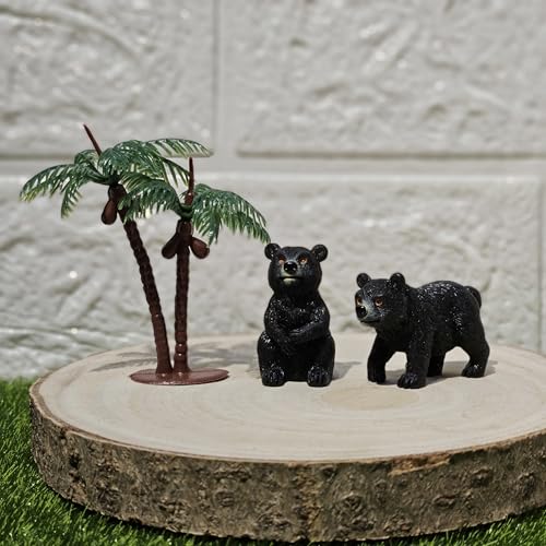 Image of Miniature Bear Family with Tree Figurine for Garden Decor | PVC Mini Animals for Fairy Garden, Terrarium & Dollhouse Decoration | Cute Mini Showpiece for Home & Gifting