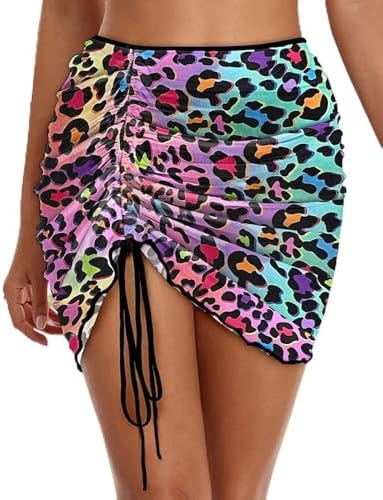 Saia feminina com estampa de leopardo gradiente com cordão franzi...