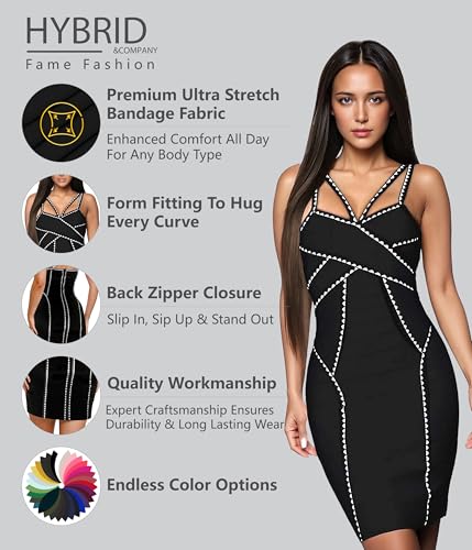 Image of Hybrid & Company Women's Elegant Bandage Dress | Stretch fabric, flattering bodycon fit, elegant silhouette, suitable for cocktail parties, events, and special occasions