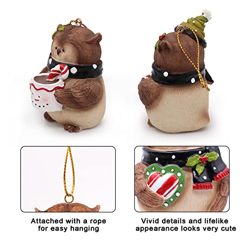 Resin Owl Ornaments For Christmas Tree, Christmas Hanging Ornament Owl, Greet Gifts For Owls Lovers, Birds Lovers, Animal Lovers, Small Owl Ornament Set Of 4 (2.7" H) #TOP3