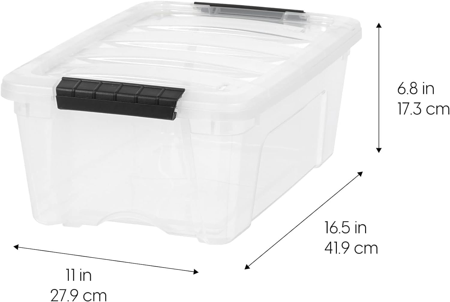 IRIS USA 4-pak pojemników do przechowywania z pokrywkami, 13 l, wyprodukowane w USA, przezroczyste zatrzaski organizacyjne, trwałe pojemniki do gniazdowania, bezpieczny uchwyt, tworzywo sztuczne bez