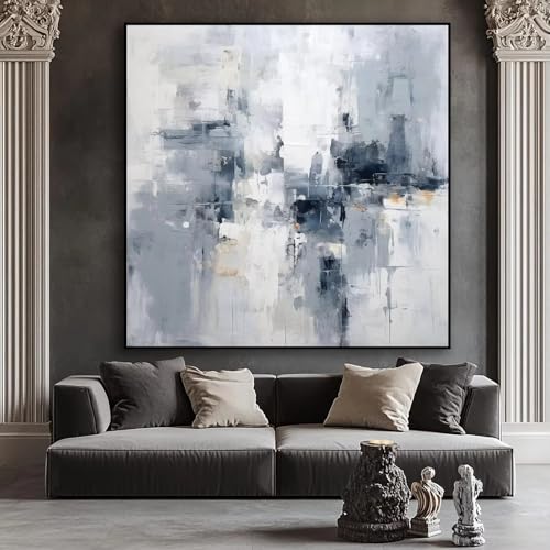 Cuadro abstracto gris y blanco de 90x90cm para salón 2