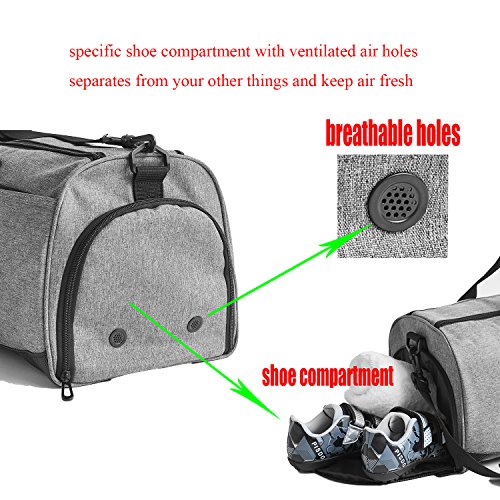 DAVID.ANN Travel Duffel Bag, Large Weekender Bag With Shoes Compartment Packable Duffle Bag For Men Women (Grey)