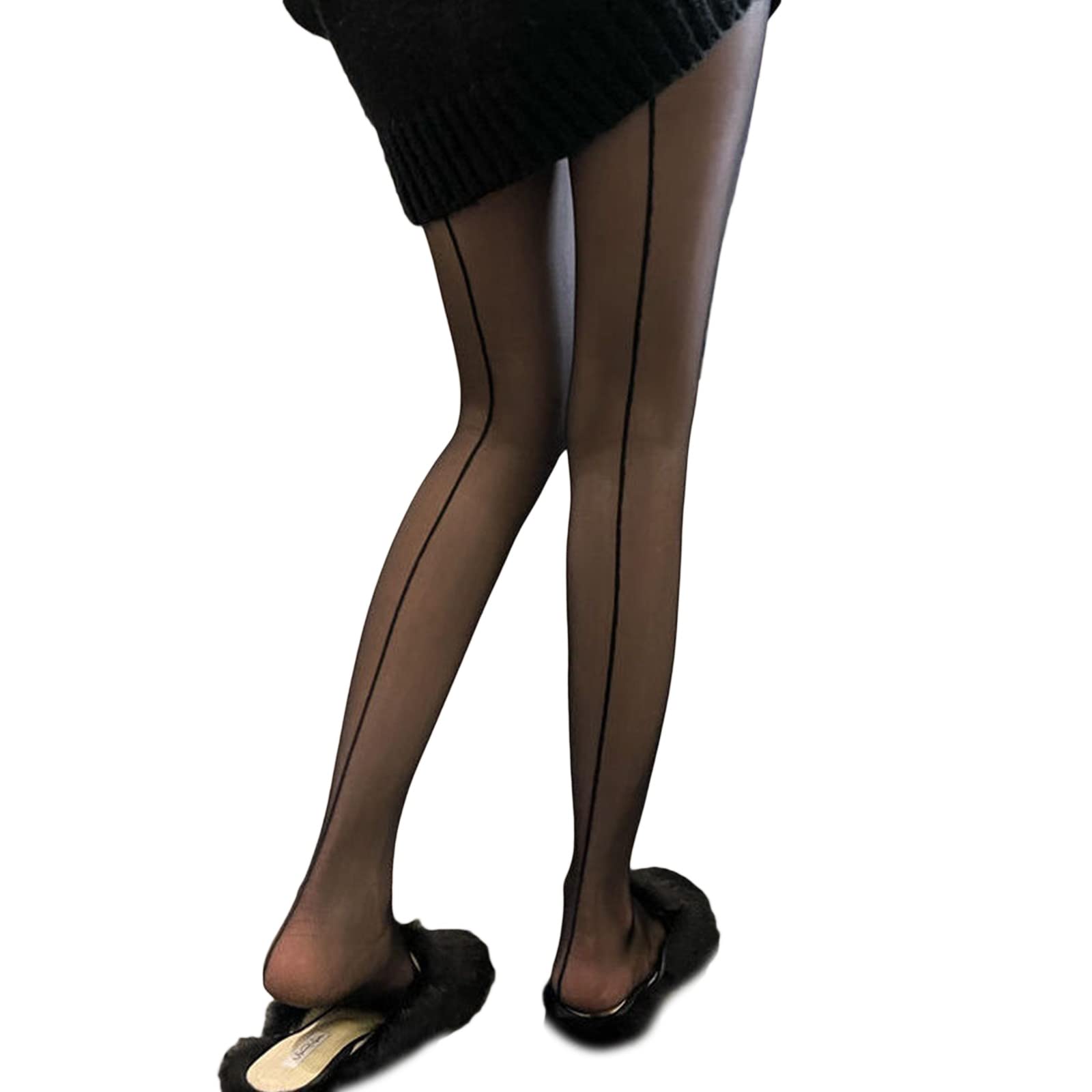 Women Sexy Sheer Pantyhose with Front Back Seam Striped Shrimp Line Silky Tights