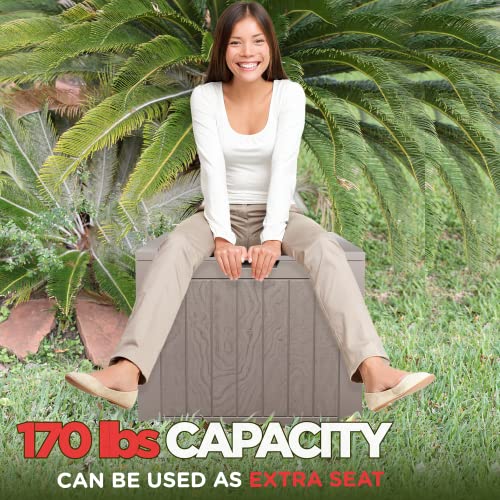 Qfar 31 Gal Deck Box Outdoor Storage Box Waterproof - Package Delivery Boxes, Patio, Porch, Backyard Small Lockable Bench Box For Pool Accessories & Toys, Cushions, Hose, Gardening Tools, Outside/ Indoor Resin Bin - Padlock & Deliveries Sign Included #TOP6