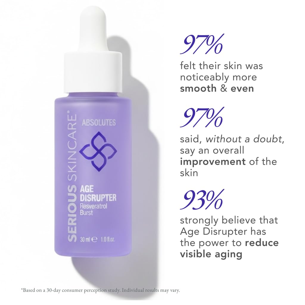 Serious Skincare Absolutes Age Disrupter Facial Treatment Serum with Resveratrol for Smooth & Radiant Skin - Grape Skin Stem Cells - Improve Elasticity - 1 oz.