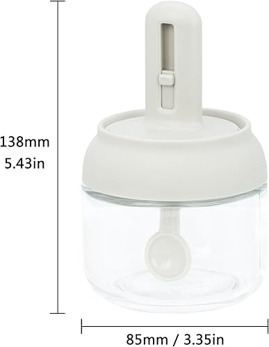 Miniatura 9 de Recipiente de sal de vidrio de 10 onzas, bodega con tapa y cuchara, cuenco de pimienta, tarros de especias con cuchara retráctil y cubierta