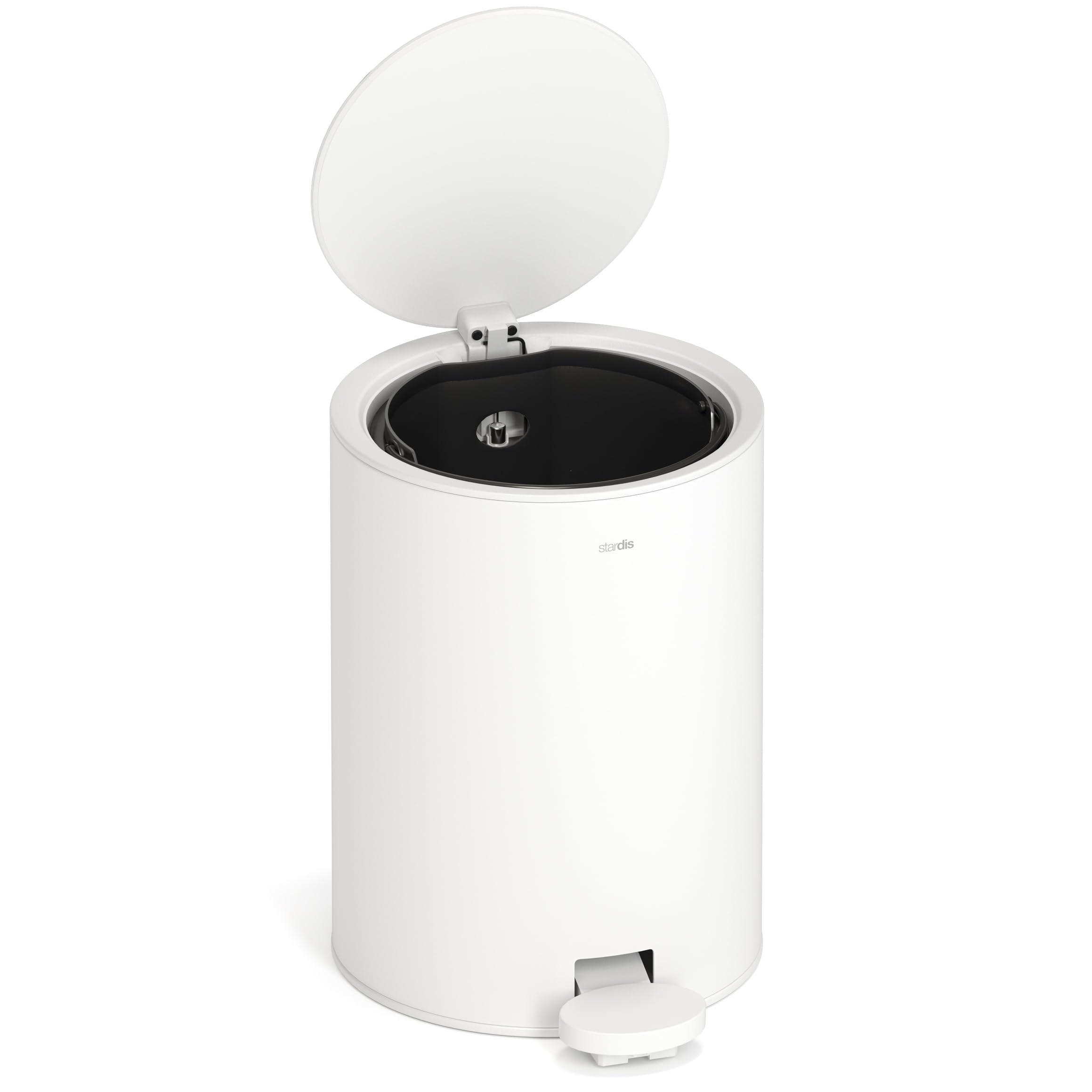 Papelera con pedal de 3 litros de acero inoxidable mate con cierre suave y tapa abatible, silenciosa, con cubo interior, papelera de basura, papelera de baño, color blanco