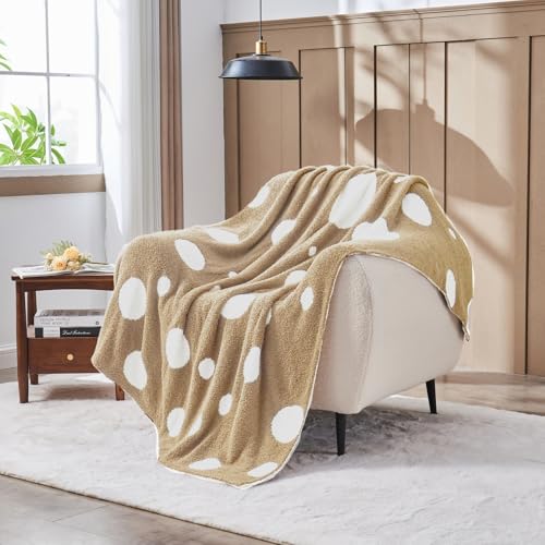 Image of CozeCube Reversible Knit Throw Blanket, Beige White Polka Dot, 60 inchx80 inch