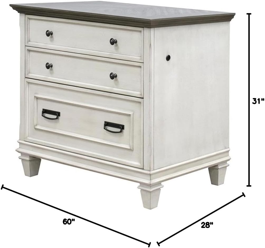 BOWERY HILL Set of 2 Contemporary Wood L-Shaped Desk & Lateral Filing Cabinet