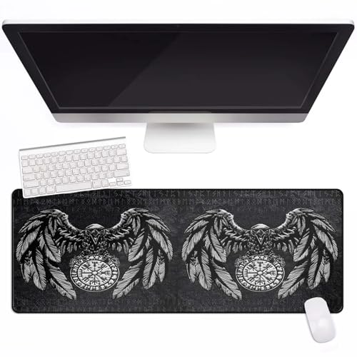 Mitología Nórdica Vikinga 60x30cm Alfombrilla Teclado Y Raton con Costuras Anti-Desgaste Runas de Valhalla Impresas en 3D Almohadilla para Mouse Base de Goma Antideslizante