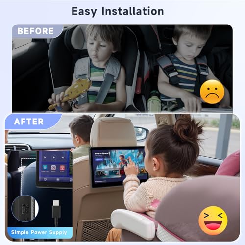 Tragbarer Auto-TV-Kopfstützen-Monitor-Player für den Rücksitz mit Bluetooth, 10,1-Zoll-IPS-Touchscreen-Videoplayer, unterstützt Carplay und Android Auto, Mirror Link + 64 GB TF-Karte