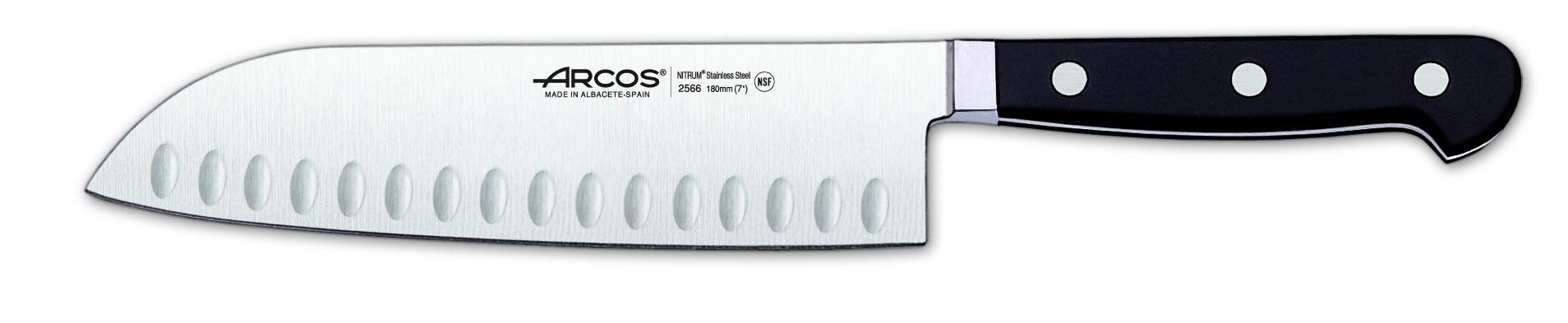 Arcos Serie Clasica - Set de Cuchillos de Cocina 3 piezas (Mondador + Cocina + Santoku) - Hoja de Acero Inoxidable Forjado NITRUM - Mango de Polioximetileno (POM) Color Negro
