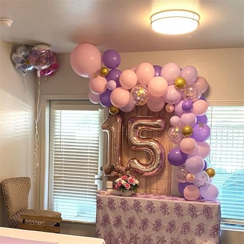 Pastel Pink and Purple Balloons, 12 Inch Light Purple Baby Pink Confetti Balloons with Metallic Lilac Latex Balloon Set for Girls Women Butterfly Birthday Baby Bridal Shower Wedding Party Decorations — view 3