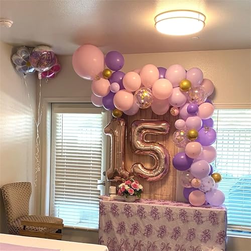 Pastel Pink and Purple Balloons, 12 Inch Light Purple Baby Pink Confetti Balloons with Metallic Lilac Latex Balloon Set for Girls Women Butterfly Birthday Baby Bridal Shower Wedding Party Decorations - Image 3
