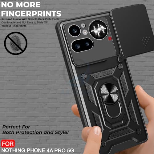 Image of AESTMO Tough Armor Nothing Phone 4A Pro 5G Bumper Back Case Cover | Ring Holder & Sliding Camera Shield Cover | 360 Degree Protection Back Case Cover Nothing Phone 4A Pro 5G (Black)