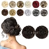 FeidyLong 2 PCS Messy Bun Hair Piece Wavy Curly Scrunchies Synthetic Chignon Ponytail Hair Extensions Thick Updo Hairpieces for Women Girls(Black Brown)