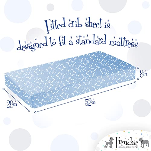 Frenchie Mini Couture Fitted Crib Sheets 100% Cotton, Fits Toddler Mattress, Blue Stars, 28 X 52In, 2-Pack #TOP6