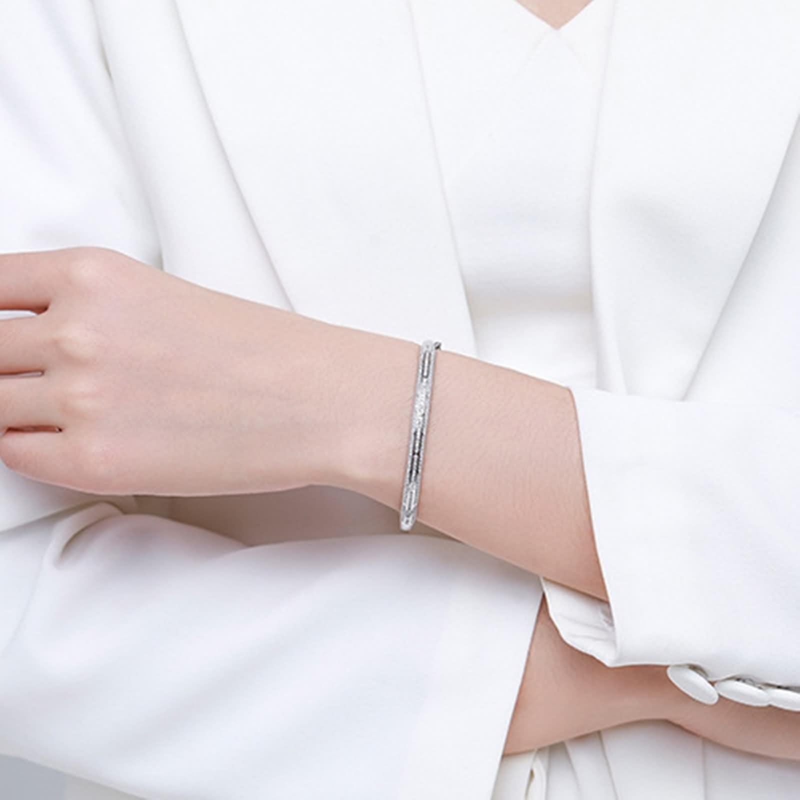 Pulsera de novia, pulsera para mujer, elegante, brillante, con moissanita, oro blanco y platino 950
