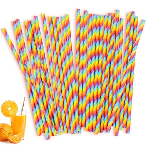 100 Pitillos de Papel Rayados y Colores Arcoíris 19.6 cm miniatura 1