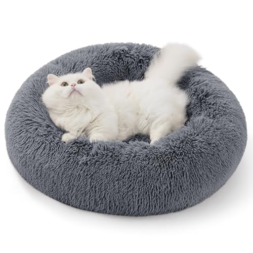 Bedsure Donut Calming Cat Bed, Round Plush Fluffy Washable Pet Bed for Indoor Cats & Puppy, Cozy...