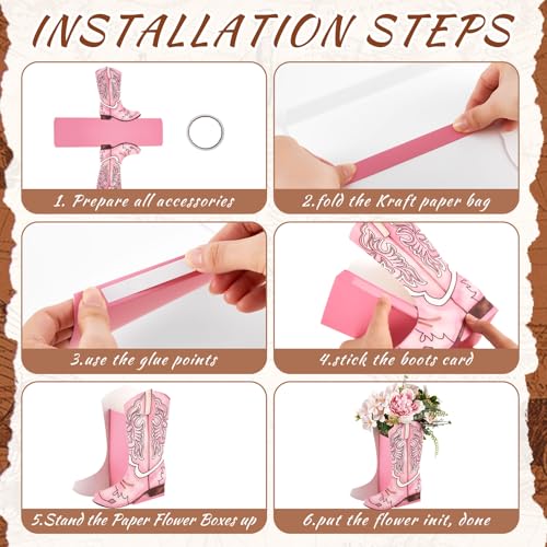 Image of 12 Set Western Boots Flower Boxes Centerpiece Boot Shape Gift Boxes Party Decoration Vase Centerpieces for Tables Boots Rodeo Birthday Baby Shower Supplies(Western Pink,Cowgirl Cow)