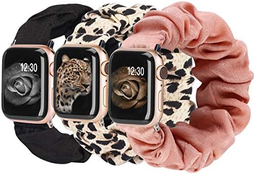 TOYOUTHS 3 Packs Compatible with Apple Watch Band Scrunchies 49mm(Ultra)/45mm/44mm/42mm Cloth Soft Pattern Printed Fabric Bracelet Women IWatch Elastic Scrunchy Band Series SE 8 7 6 5 4 3 2 1 S/M