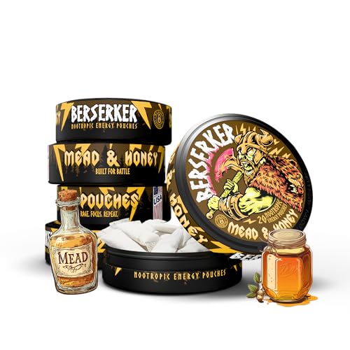 Berserker Focus Pouches - Mead & Honey - Caffeine Infused - 100mg Per Pouch - Nootropic Enhanced - 5 Pack - Tobacco & Nicotine Free - Energy Drink Replacement