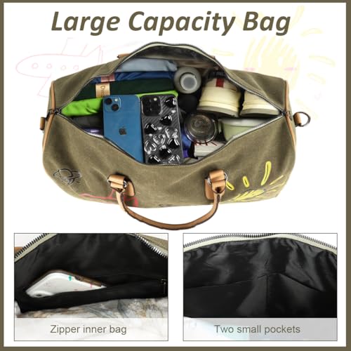 Image of PALAY Travel Bag Army Green Canvas Weekender Overnight Gym Bags Carry On Large Bag for Men Women Water Resistant Gym Sports Olive