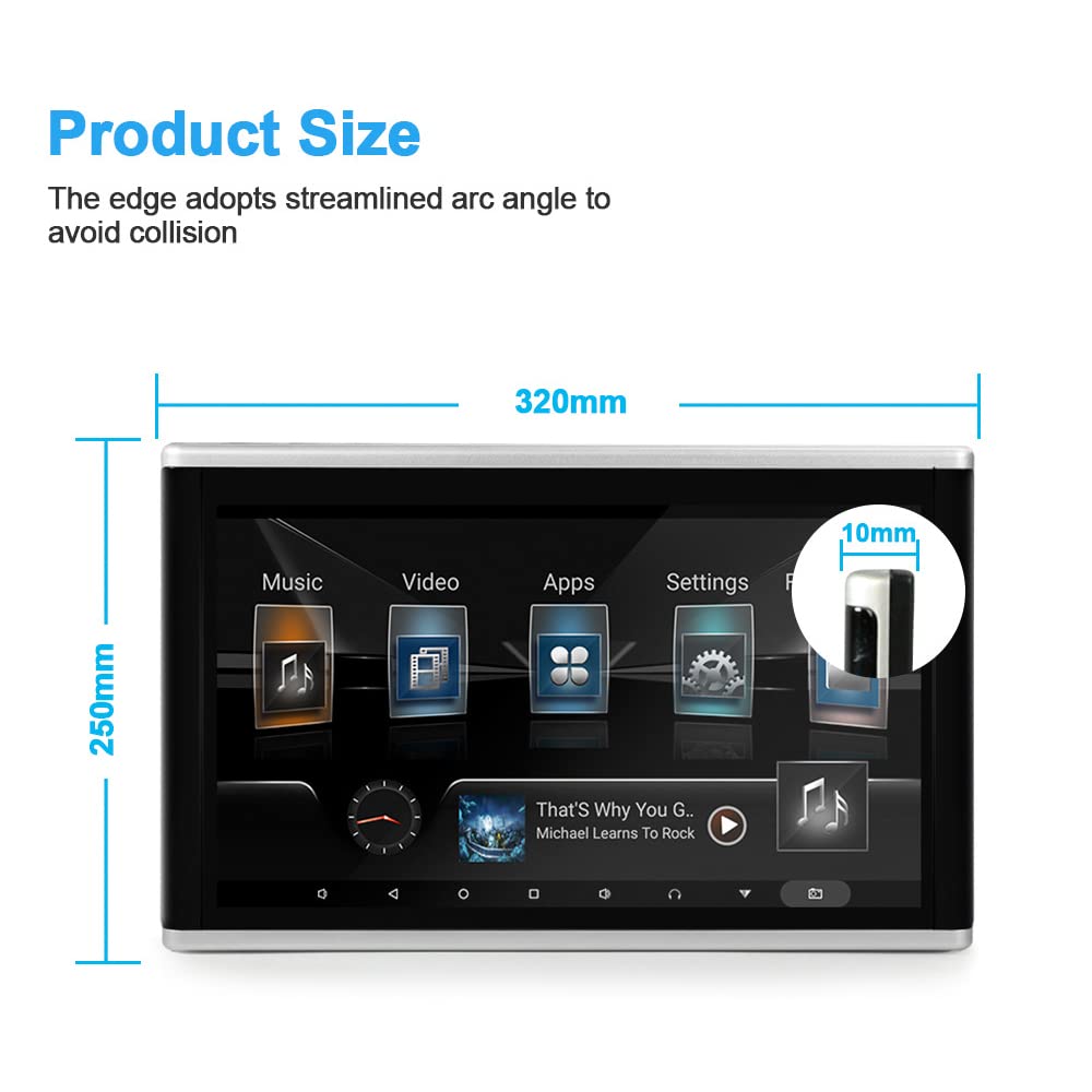 13.3 Inch Android 9.0 Auto Hoofdsteun Monitor, 2Gb 16Gb, 1080P Touchscreen Wifi/Bluetooth/Usb/Sd/Hdmi/Fm/Spiegel Link/Miracast,B