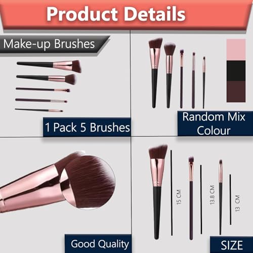 Image of TEMPERIA (Pack of 5) Makeup Brush Set - Soft Bristles Make Up Brushes Sets Kit for Foundation, Concealers, Eyeshadow, Blush, Compact Face Powder, Highlighter, Contour, Blending Eye Liner