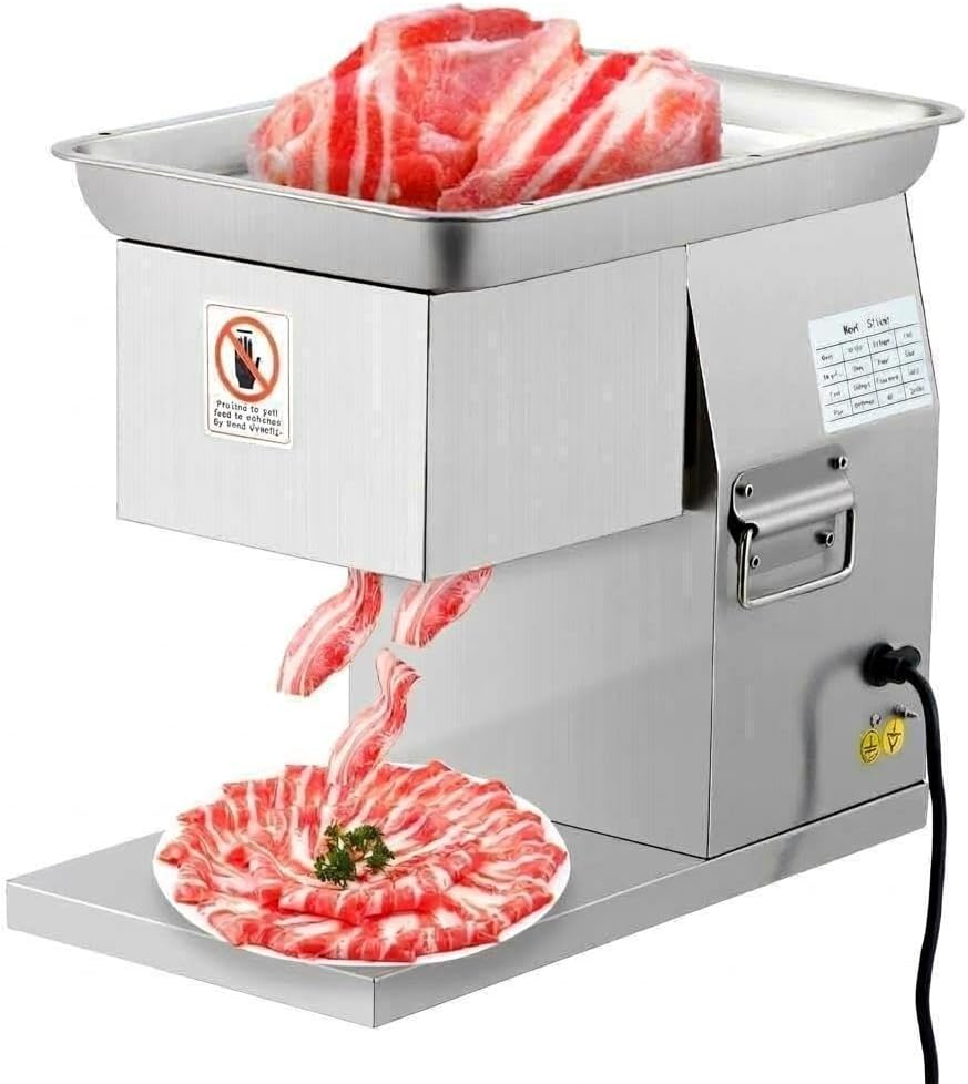 800W Electric Meat Slicer & Cutter – 3mm Removable Stainless Steel Blade, Adjustable Thickness – Professional Food Slicer for Meat, Cheese, Bread – Commercial Grade for Home, Restaurant, Supermarket