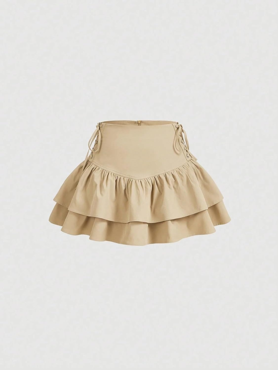 Womens Casual High Waisted Mini Skirt Skort with Lace Up Side Ruffle Hem Lightweight Woven Fabric