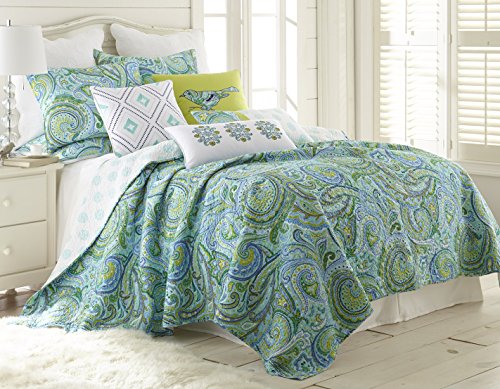 Levtex Home Spruce Teal Quilt Set - King Quilt + Two King Pillow Shams - Paisley Pattern in Teals, Greens and Blues - Quilt Size (106 x 92) and Pillow Sham Size (36 x 20) - Reversible - Cotton