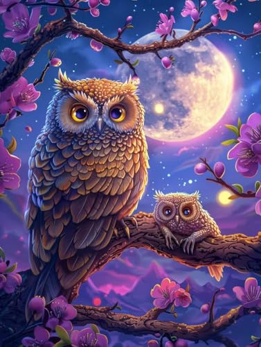 Peinture Diamant Chouette et Arbres Kit Complet pour Créer une Ambiance Chaleureuse