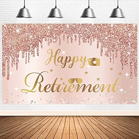 Happy Retirement Party Banner Backdrop Decorations for Women, Pink Rose Gold Retirement Theme Party Supplies, Extra Large Retired Party Photo Booth Poster Background Sign Decor Cover